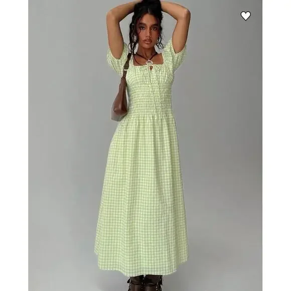 NWOT Princess Polly More Than Butterflies Maxi Dress Green Gingham Size US 2 - Picture 1 of 11